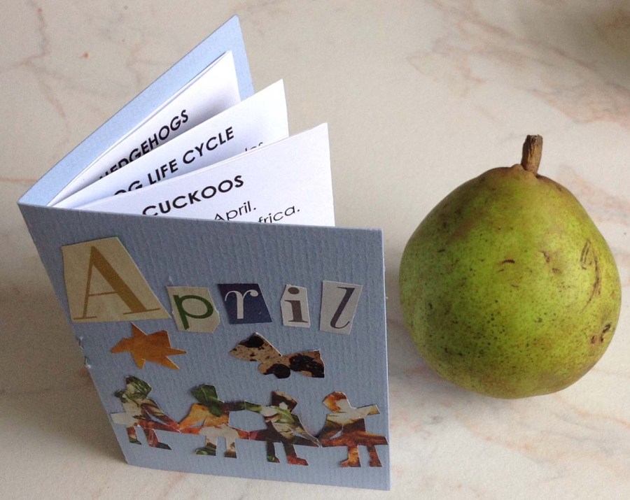 an illustrated page to print and fold to make a book about April